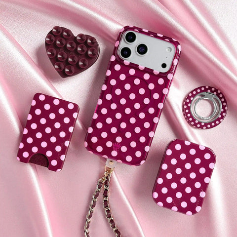 Raspberry Polka Dot Portable MagSafe Charger Power Pack