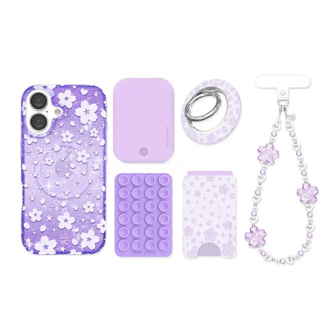 Lavender Cherry Blossom Glitter iPhone Bundle Set