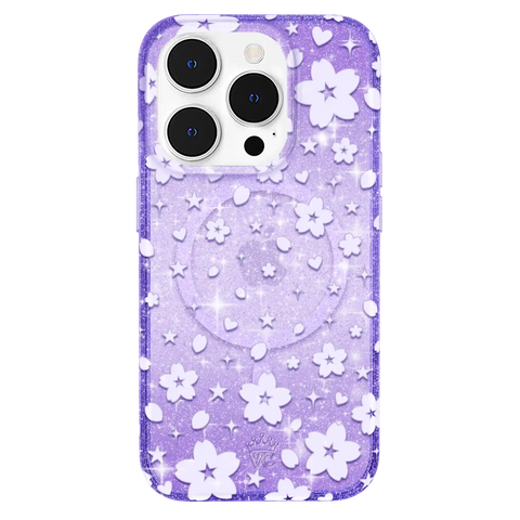 Lavender Cherry Blossom Glitter iPhone Case