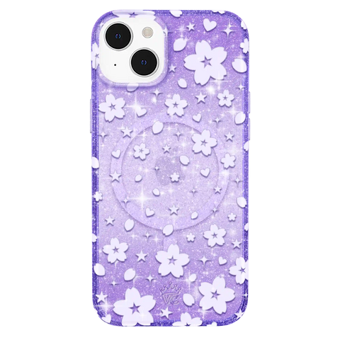 Lavender Cherry Blossom Glitter iPhone Case