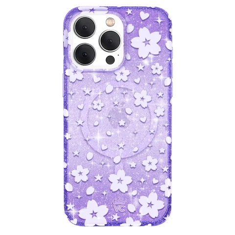 Lavender Cherry Blossom Glitter iPhone Case