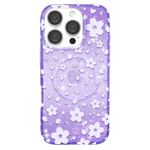 Lavender Cherry Blossom Glitter iPhone Case