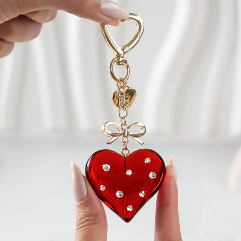 Red Crystal Heart Bag Charm