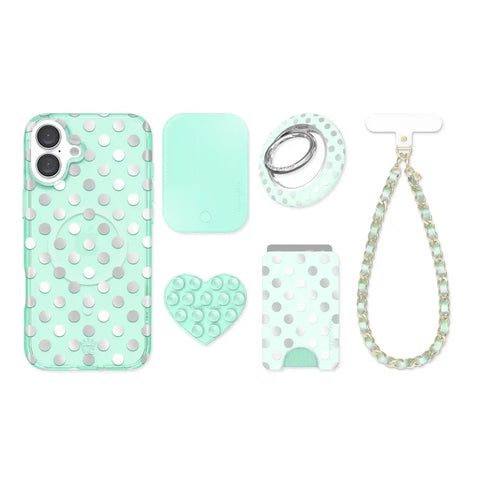 Mint Chrome Polka Dot iPhone Bundle Set