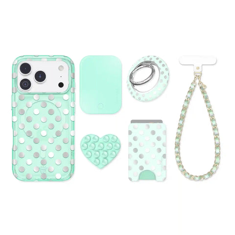 Mint Chrome Polka Dot iPhone Bundle Set
