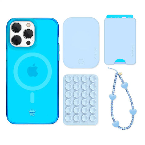 Neon Blue iPhone Bundle Set - Wallet