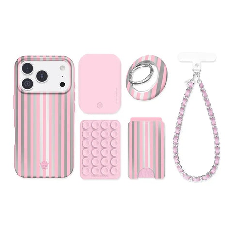 Pink Chrome Stripes iPhone Bundle Set