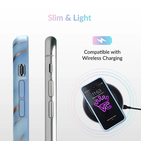 Sky Blue Rose Gold Chrome Marble iPhone case