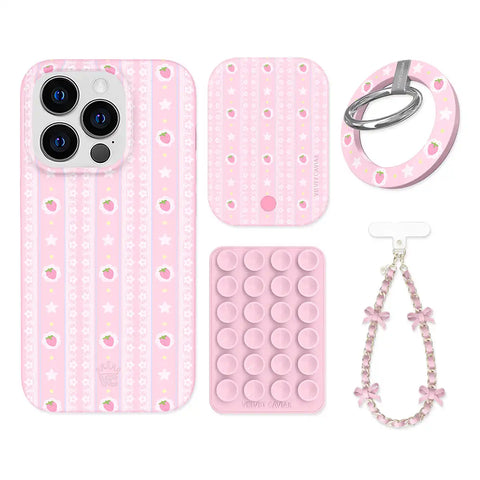 Strawberry Macaron iPhone Bundle Set - Grip