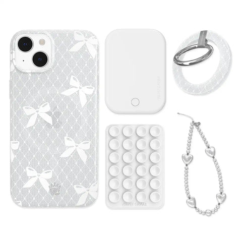 Vintage Lace Bows iPhone Bundle Set - Grip