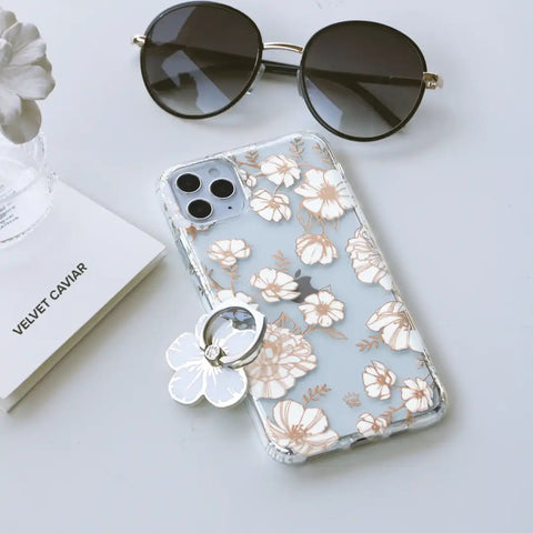 White and Gold Floral Clear iPhone Case