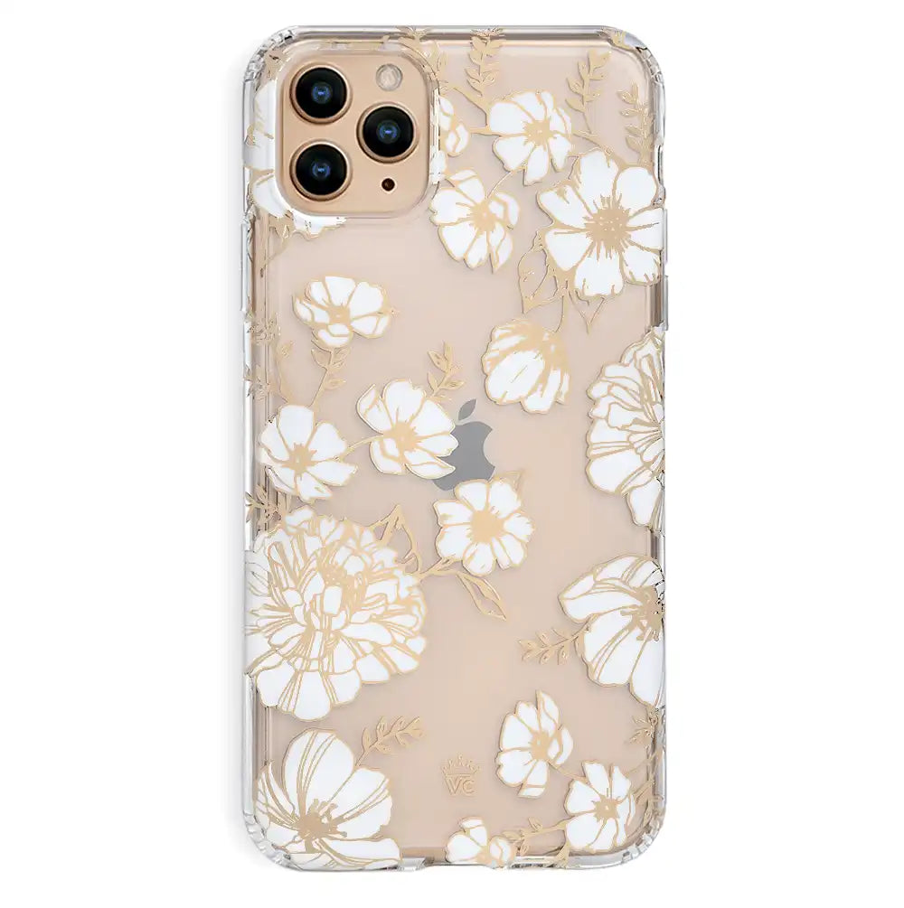 White and Gold Floral Clear iPhone Case